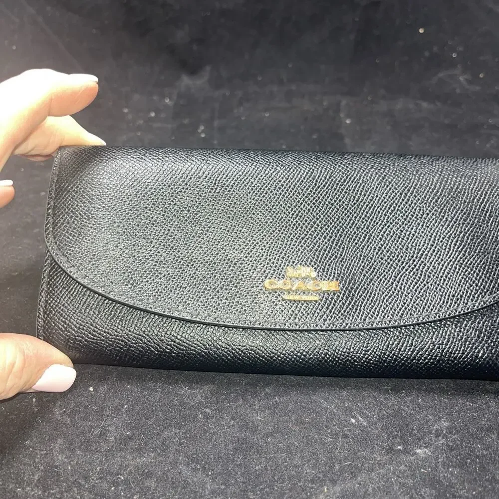 Coach Women's Black Pebbled Leather Soft Trifold Wallet F54008 - Picture 2 of 7